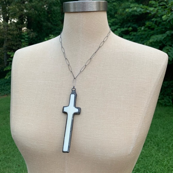 Bone/Horn Cross & Sterling Necklace - Picture 2 of 9